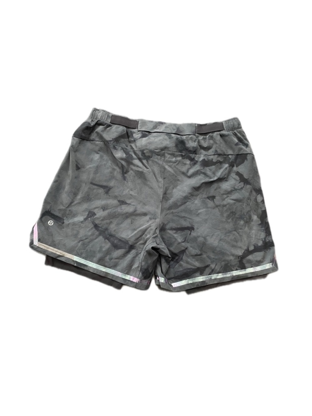 Lululemon Men's Surge Lined Shorts, 6" Bold Lines, Spray Dye Gray/Black.